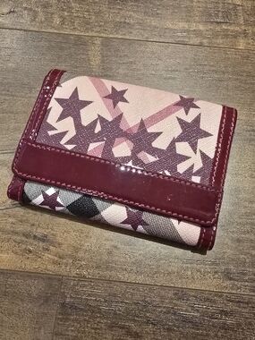 Burberry Pink and Burgundy Star Print Trifold Wallet